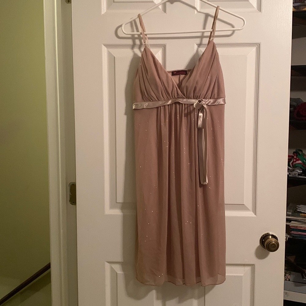 Junior gold sparkly dress with spaghetti straps